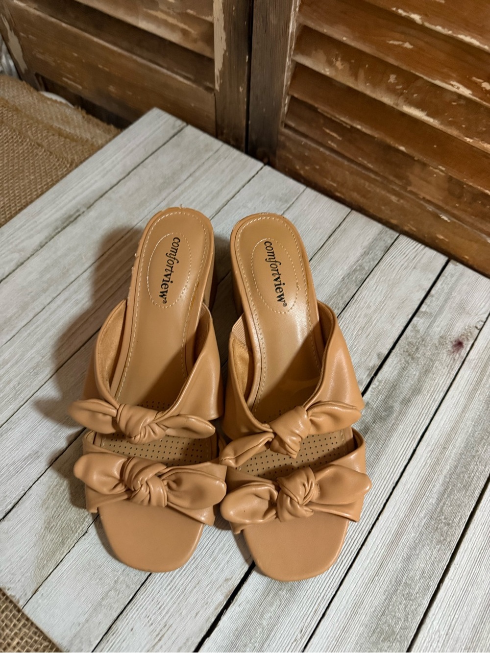 comfortview Tan Double-Knot Slide Sandals for Women